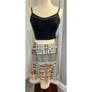 Abstract Patchwork Neoprene Midi Skirt Lined Geometric Cutout Stretch S/M